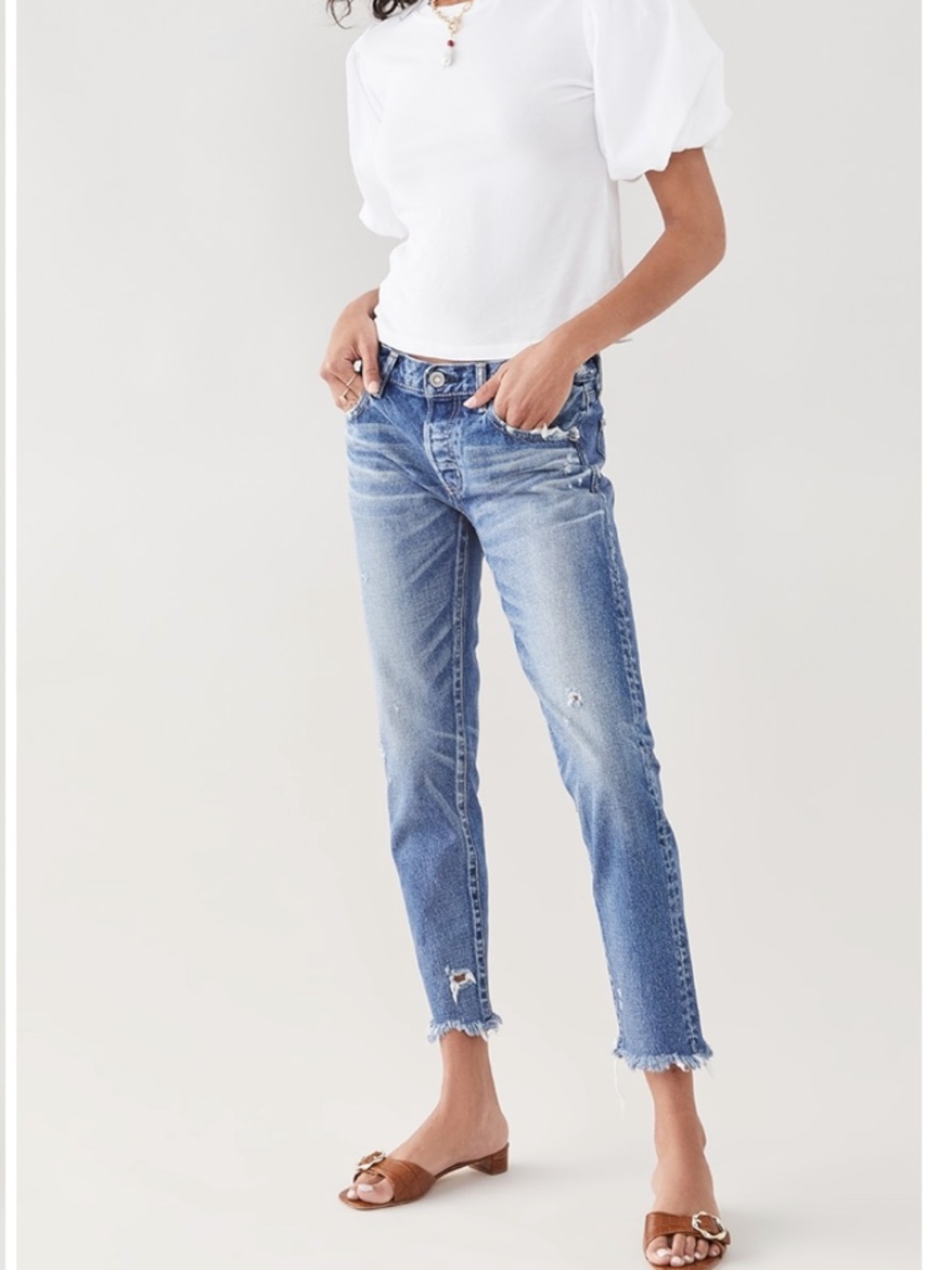 Moussy Vintage Keller Tapered Blue Distressed Rigid Low-Rise Denim Size 29